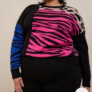 🍁🍂NWOT TORRID 3X Torrid Pullover Crew Neck Animal Print Sweater Multi